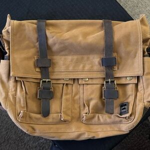 Berchirly Brown Canvas Bag with Leather Accents